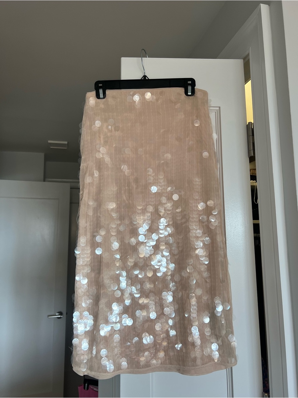 Mango Blush Sequin Midi Skirt